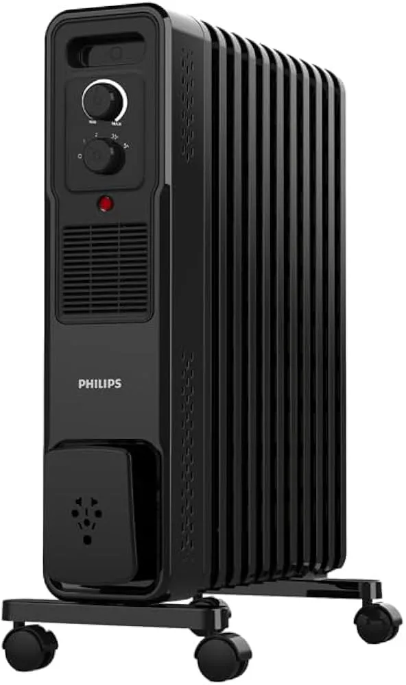 PHILIPS 11 Fin Oil Filled Room Heater (OFR) | M-Shaped fins for faster, uniform heating | Two Knob Controls for temperature & heat modes.